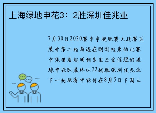 上海绿地申花3：2胜深圳佳兆业