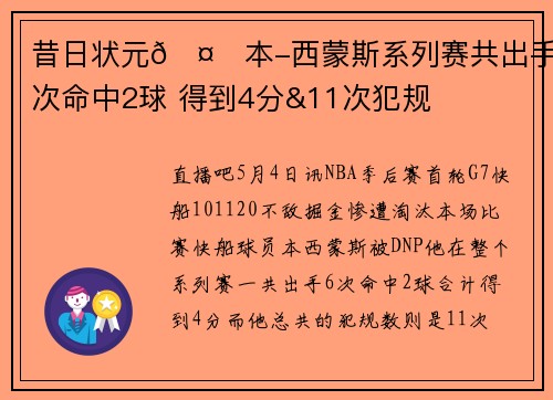 昔日状元🤐本-西蒙斯系列赛共出手6次命中2球 得到4分&11次犯规